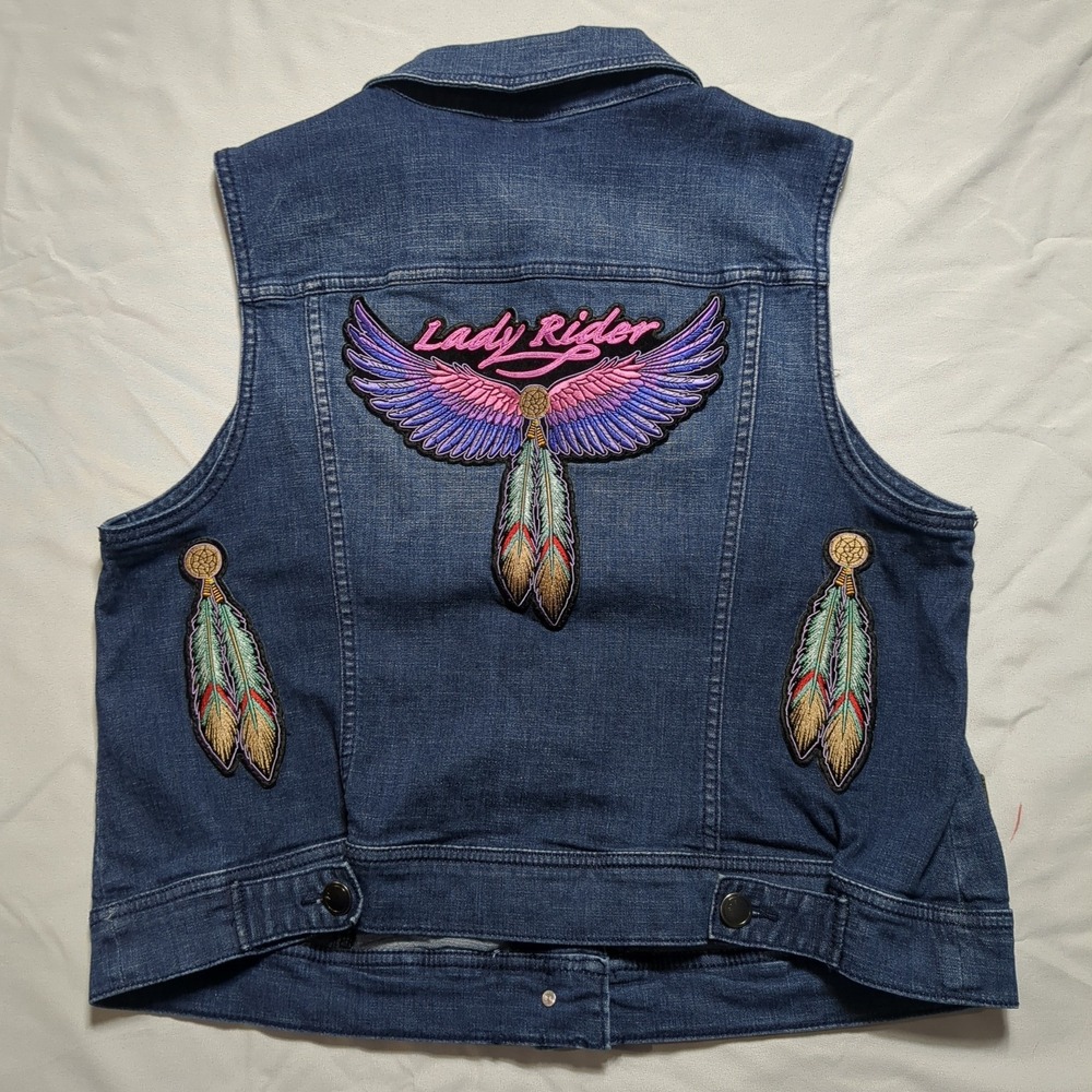 Harley Davidson Owners Group Lady Rider‎ Denim Vest Biker Patches Women Large?